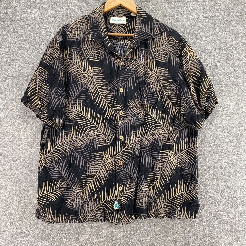 5/$45 Caribbean Shirt Men XL Black Floral Button Up Collared Short Sleeve